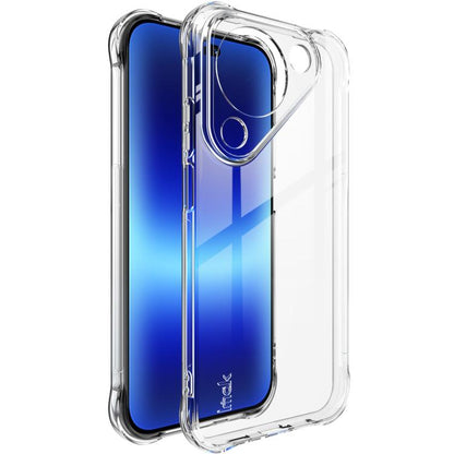 Clear shockproof TPU phone case showing side buttons and camera opening