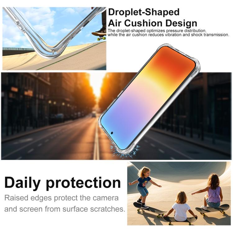 Clear TPU phone case with drop-protection air cushion design and raised camera rim