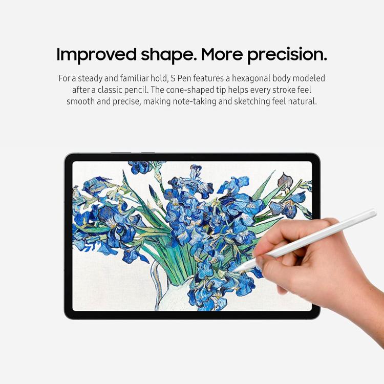 White stylus pen writing on tablet screen in a sketching motion.
