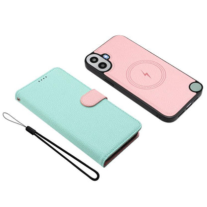 Mint and pink textured wallet phone case set with flip cover and wrist lanyard