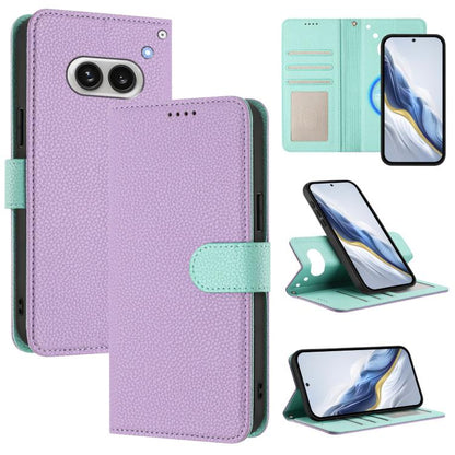 Lilac litchi-texture magnetic vegan leather wallet phone case with mint flip cover