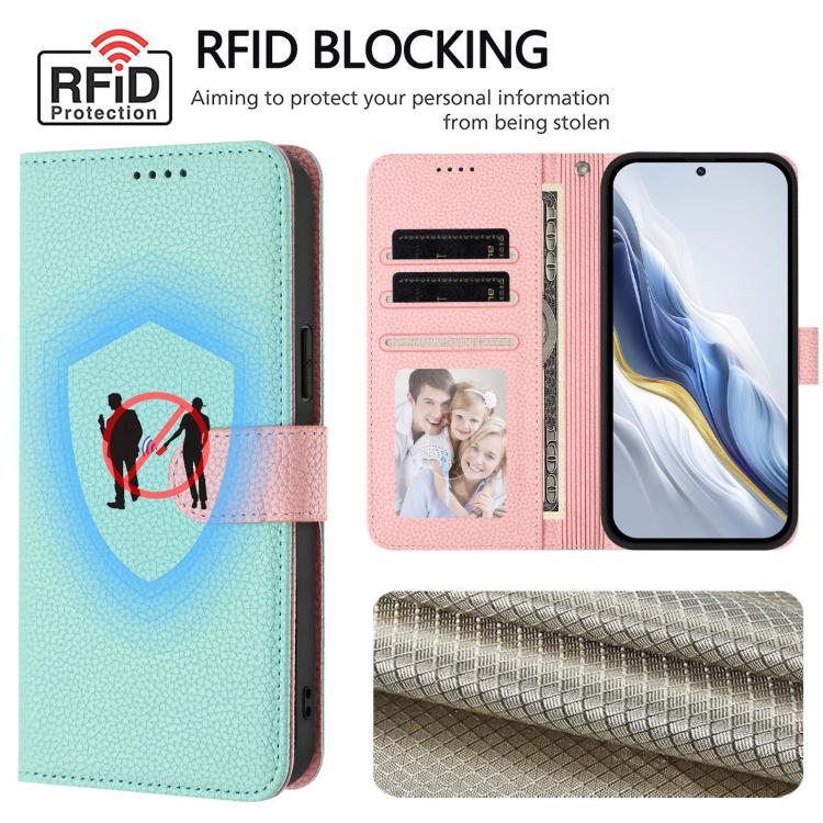 Mint and pink magnetic wallet phone case with RFID card holder sleeves