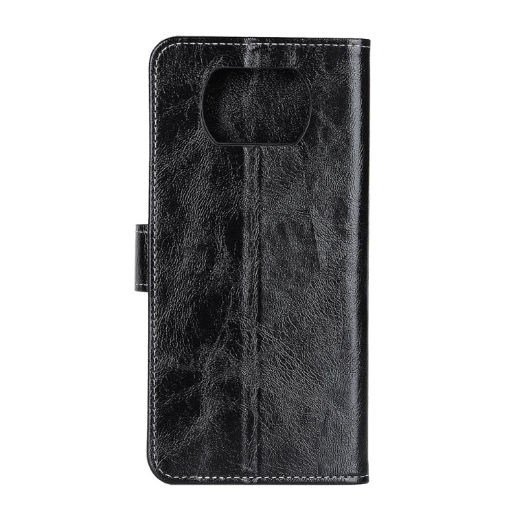 Black leather-style flip phone case with top camera cutout and magnetic strap