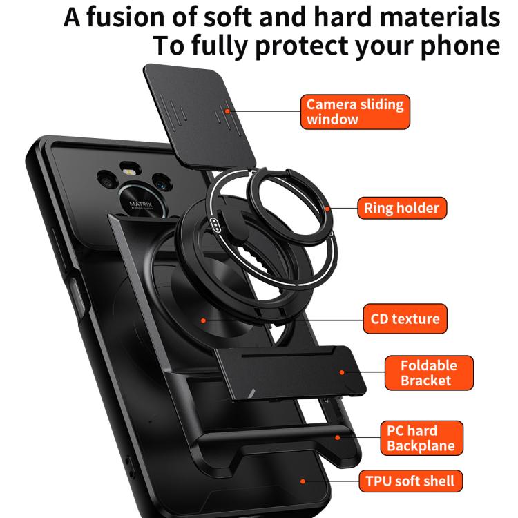Lens Sliding Window Multifunctional Magnetic Shockproof Phone Case, For Honor X9