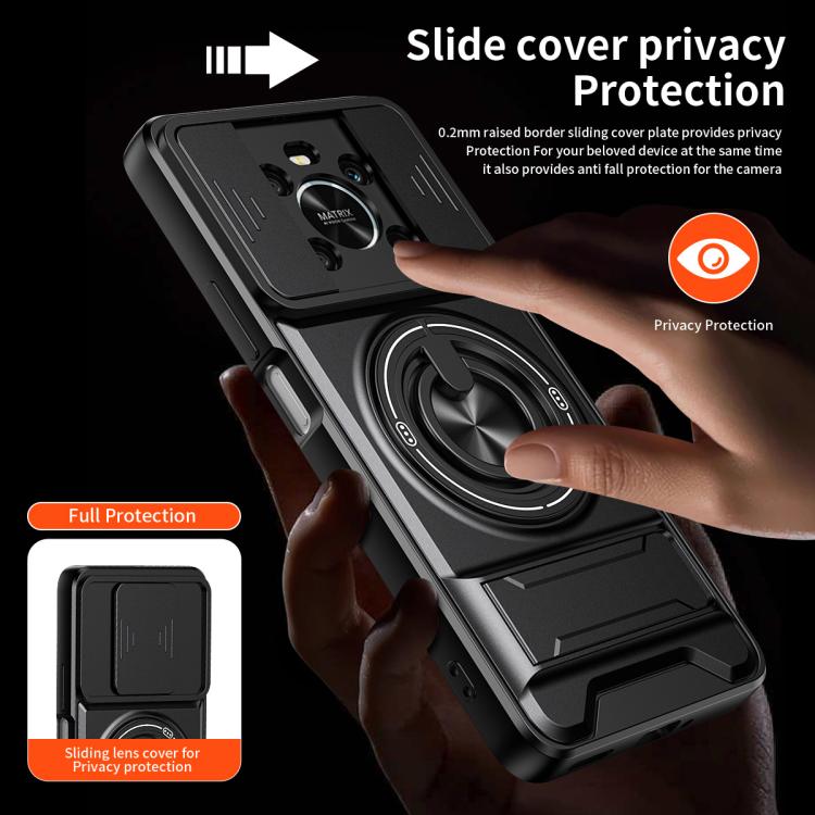 Lens Sliding Window Multifunctional Magnetic Shockproof Phone Case, For Honor X9