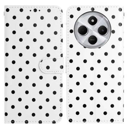 White polka-dot vegan leather phone case with flip cover and circular camera cutout