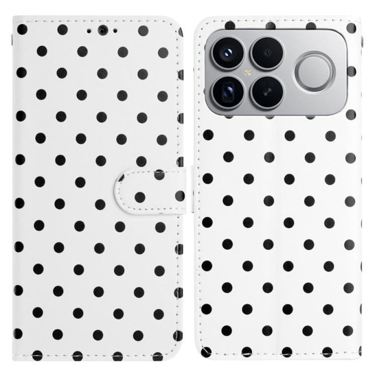 White polka-dot vegan leather phone case with flip cover and card slot