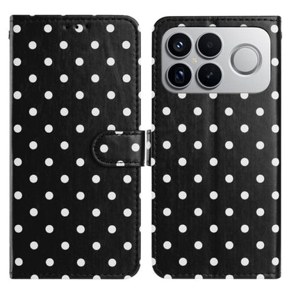 Black polka-dot vegan leather phone case with flip cover and camera cutout
