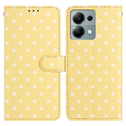 Vegan leather phone case, mustard yellow with white polka dots, folio with side strap