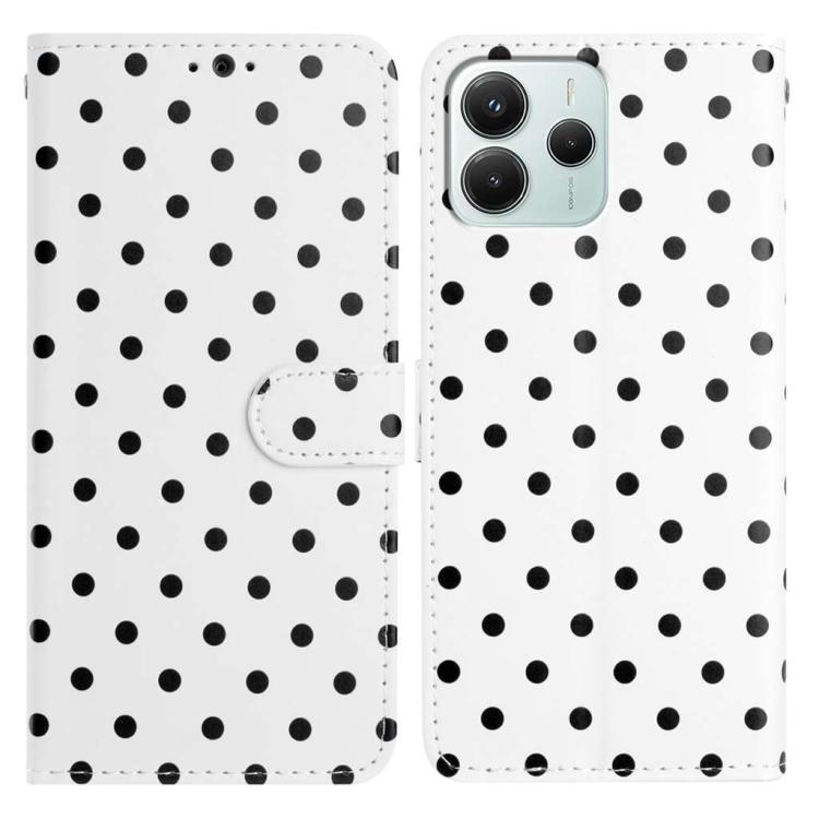 White polka-dot vegan leather wallet phone case with flip cover and card holder