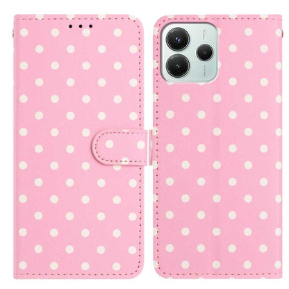 Pink polka-dot vegan leather wallet phone case with flip cover and card slot