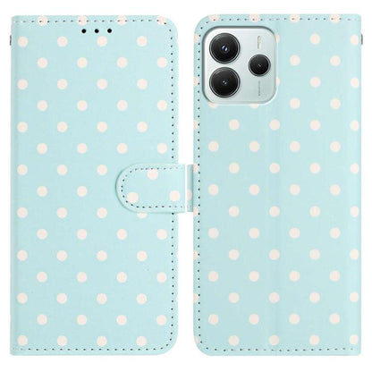 Light blue polka-dot vegan leather wallet phone case with flip cover and card holder
