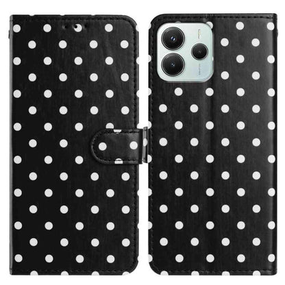 Black polka-dot vegan leather wallet phone case with flip cover and card holder