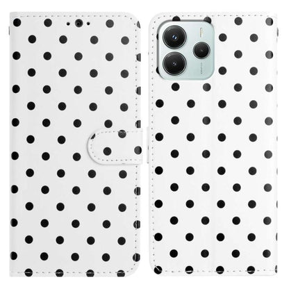 Vegan leather phone case, white with black polka dots, folio with side strap