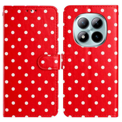 Red small-dots vegan leather wallet phone case with flip cover and camera cutout