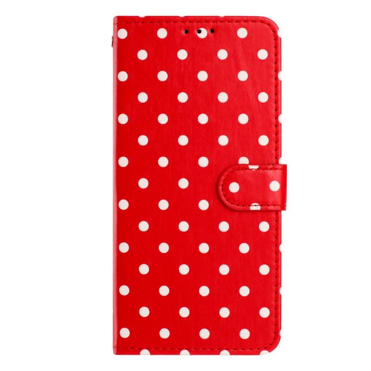 Red small-dots vegan leather phone case with magnetic flap and side button cutouts