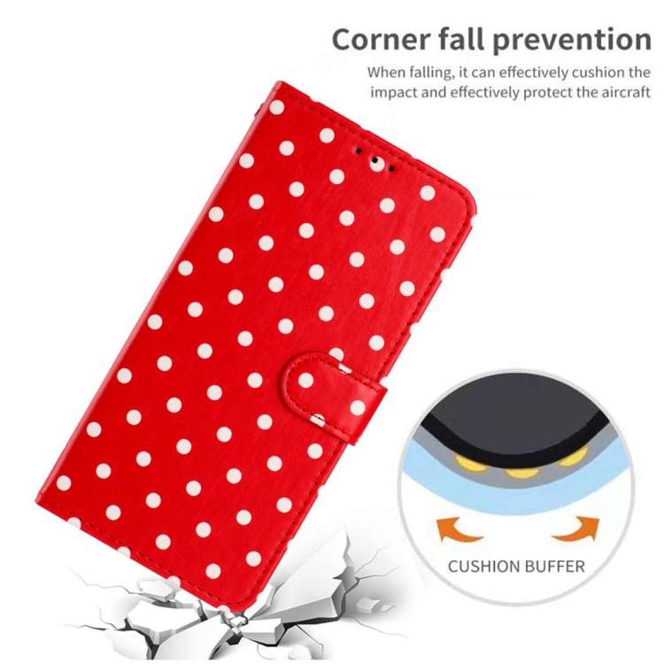 Red small-dots vegan leather phone case with polka-dot pattern and cushion protection