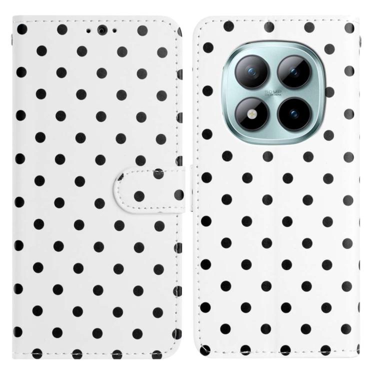 White small-dots vegan leather wallet phone case with flip cover and camera cutout