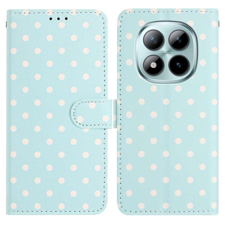 Light blue small-dots vegan leather wallet phone case with flip cover and camera cutout