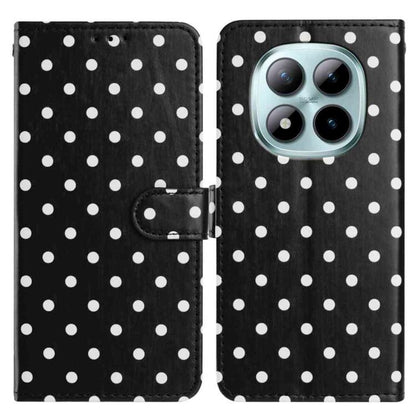 Small-dots vegan leather phone case, black folio with dotted pattern, side strap and camera cutout