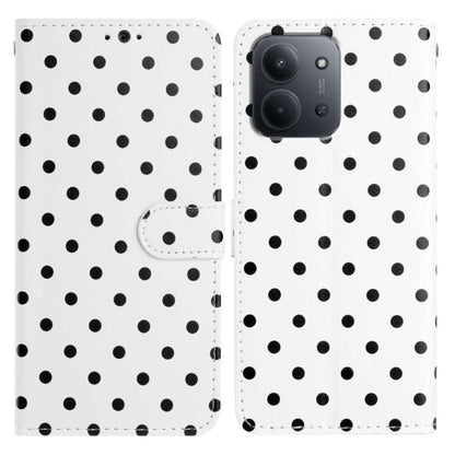 White polka-dot vegan leather flip phone case with card slot and magnetic flap