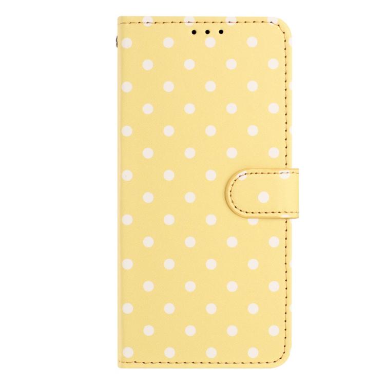 Yellow polka-dot vegan leather flip phone case with magnetic side strap