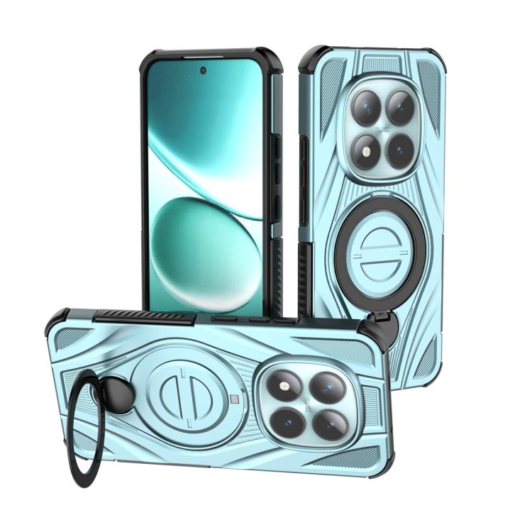 Cyan Star ring magnetic pivot phone case with circular ring stand and dual camera cover
