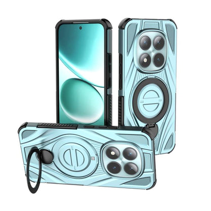 Cyan Star ring magnetic pivot phone case with circular ring stand and dual camera cover
