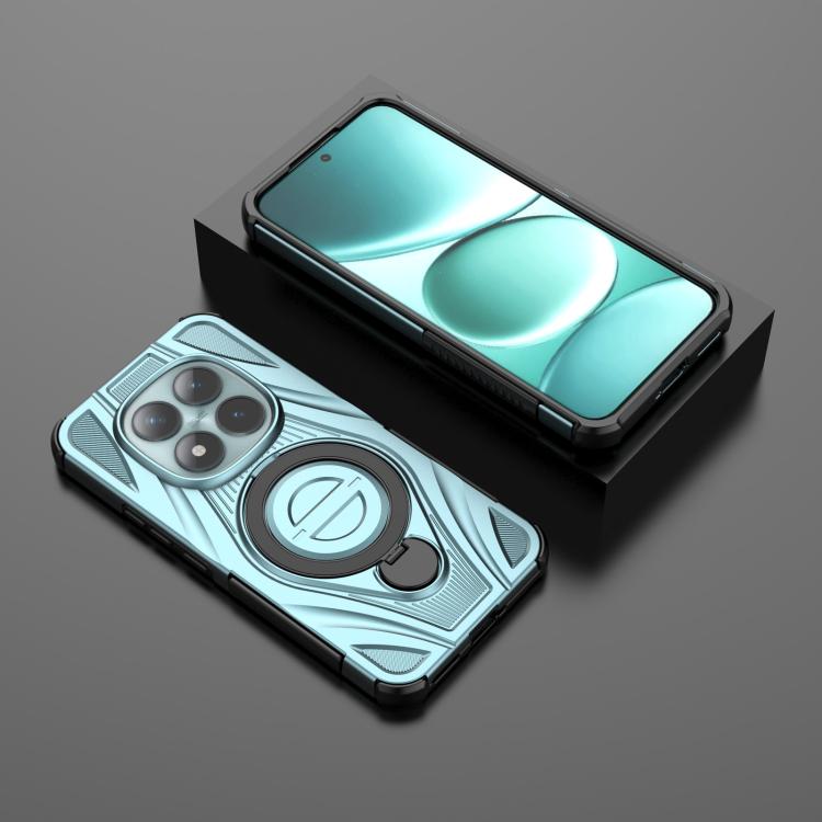Cyan magnetic pivot phone case with star ring holder and protective camera cutouts