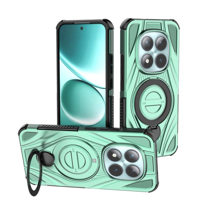 Teal cyan Star ring magnetic pivot phone case with circular ring stand and camera guard