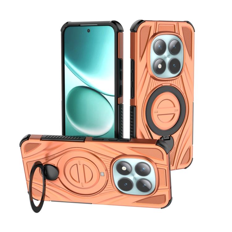 Orange Star ring magnetic pivot phone case with circular ring stand and camera lens cover