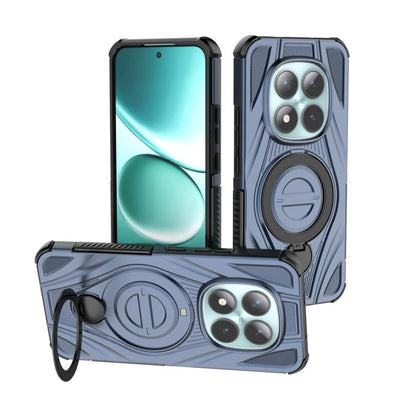 Blue Star ring magnetic pivot phone case with circular ring stand and dual camera cutouts