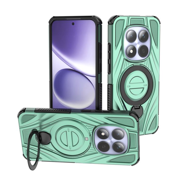 Magnetic pivot phone case with star ring, mint green shell with circular kickstand