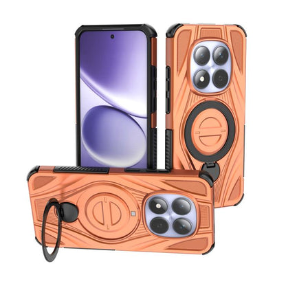 Magnetic pivot phone case with star ring, orange shell with circular kickstand