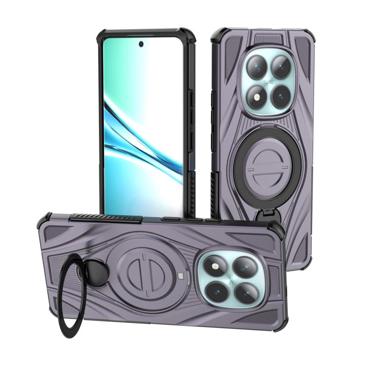 Magnetic pivot phone case with star ring, dark purple gray shell and kickstand