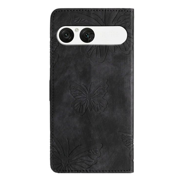 Black embossed butterfly leather phone case with camera cutout on back