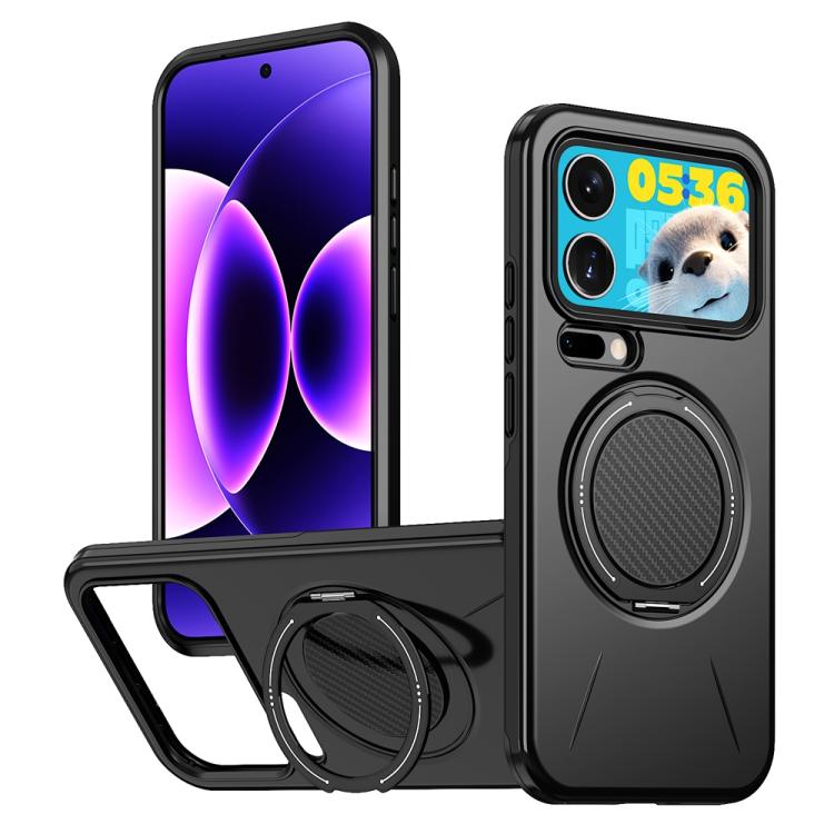 Black MagSafe phone case with rotation ring holder, TPU hybrid PC