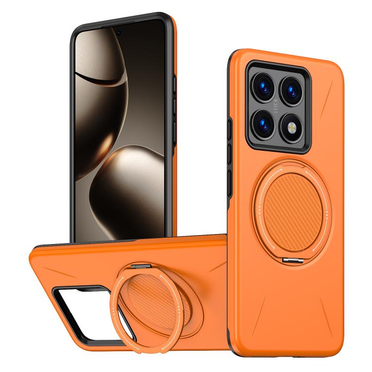 Orange phone case with MagSafe metal rotation ring holder and TPU bumper