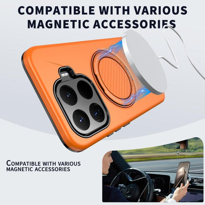 Orange MagSafe phone case with rotating ring stand and dual camera cover