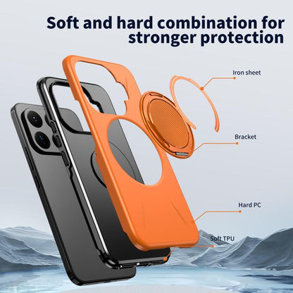 Orange and black hybrid phone case with rotation ring stand and camera cutout