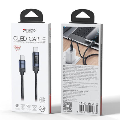Yesido CA202 100W 5A Type-C to Type-C OLED Display Charging Data Cable, Type-C to Type-C