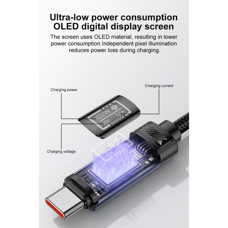 Yesido CA202 100W 5A Type-C to Type-C OLED Display Charging Data Cable, Type-C to Type-C
