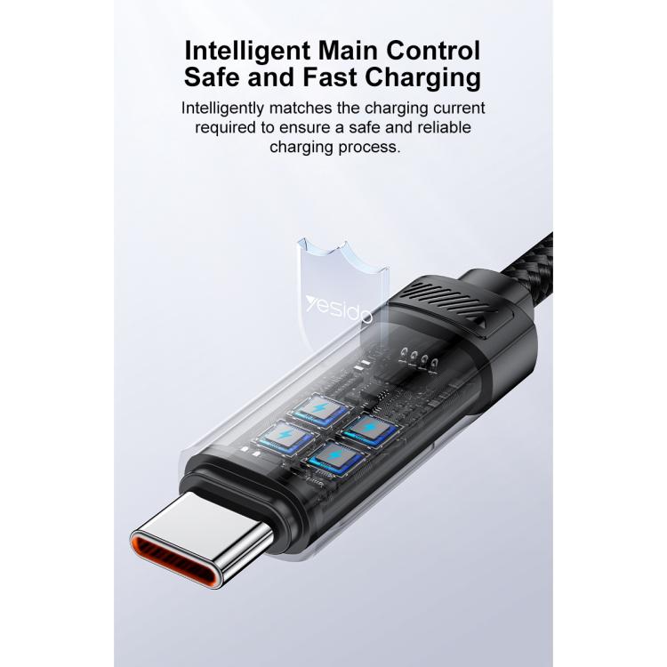 Yesido CA202 100W 5A Type-C to Type-C OLED Display Charging Data Cable, Type-C to Type-C