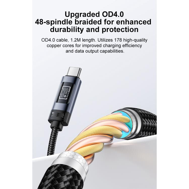Yesido CA202 100W 5A Type-C to Type-C OLED Display Charging Data Cable, Type-C to Type-C
