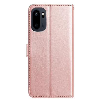 Rose gold faux leather phone case with embossed finish and camera cutout