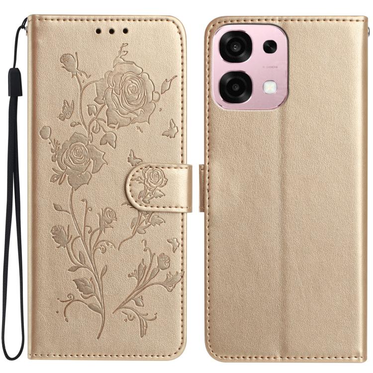Cream leather folio phone case with embossed roses and magnetic strap front