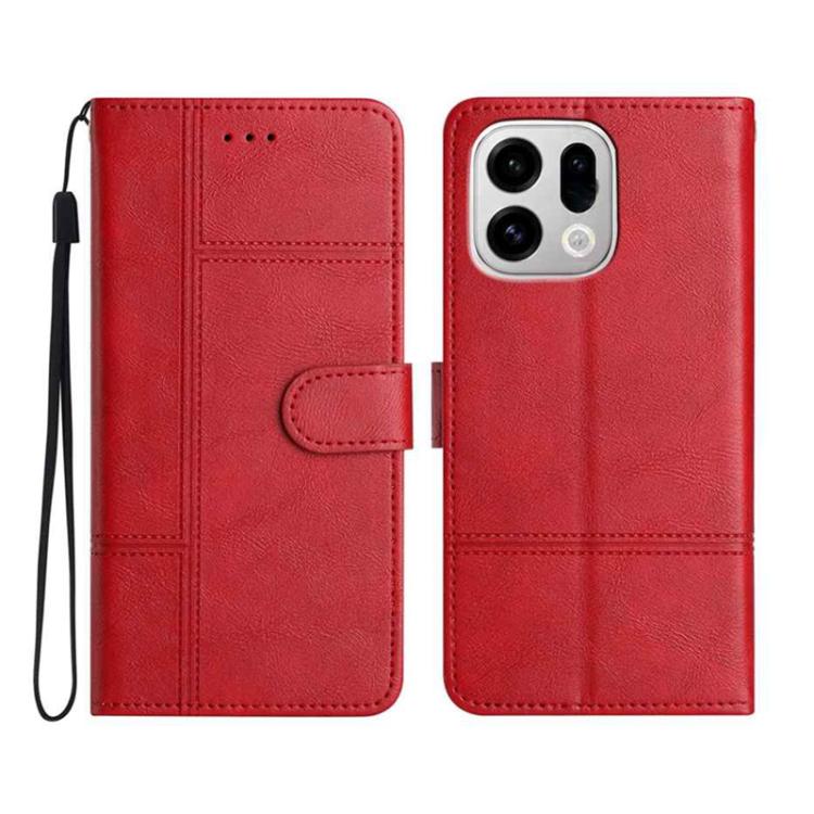 Red leather wallet phone case with wrist strap, flip cover, stitched card window