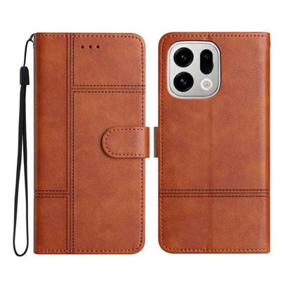Brown leather wallet phone case with wrist strap, flip cover, stitched card holder