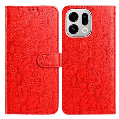 Red embossed flower leather-style wallet phone case with magnetic strap and cutouts