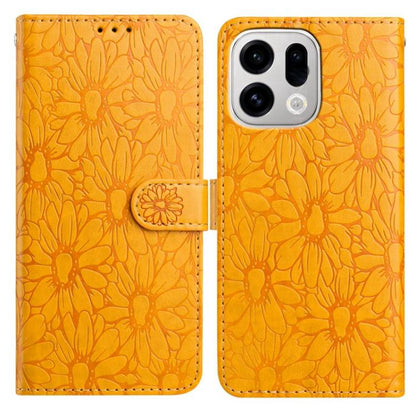 Yellow embossed flower leather-style wallet phone case with magnetic strap